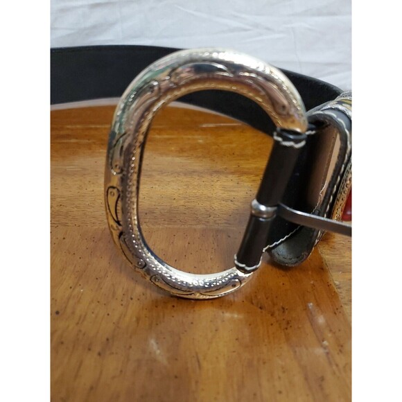 Doppia Vita Black Leather Exta Wide Western Belt Large Stone Buckle 37 Inches main image 4